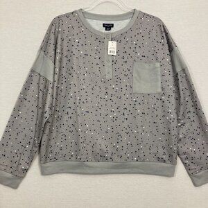 New Splendid Gray Polka‎ Dot Athleisure Round Neck Sweatshirt size Large